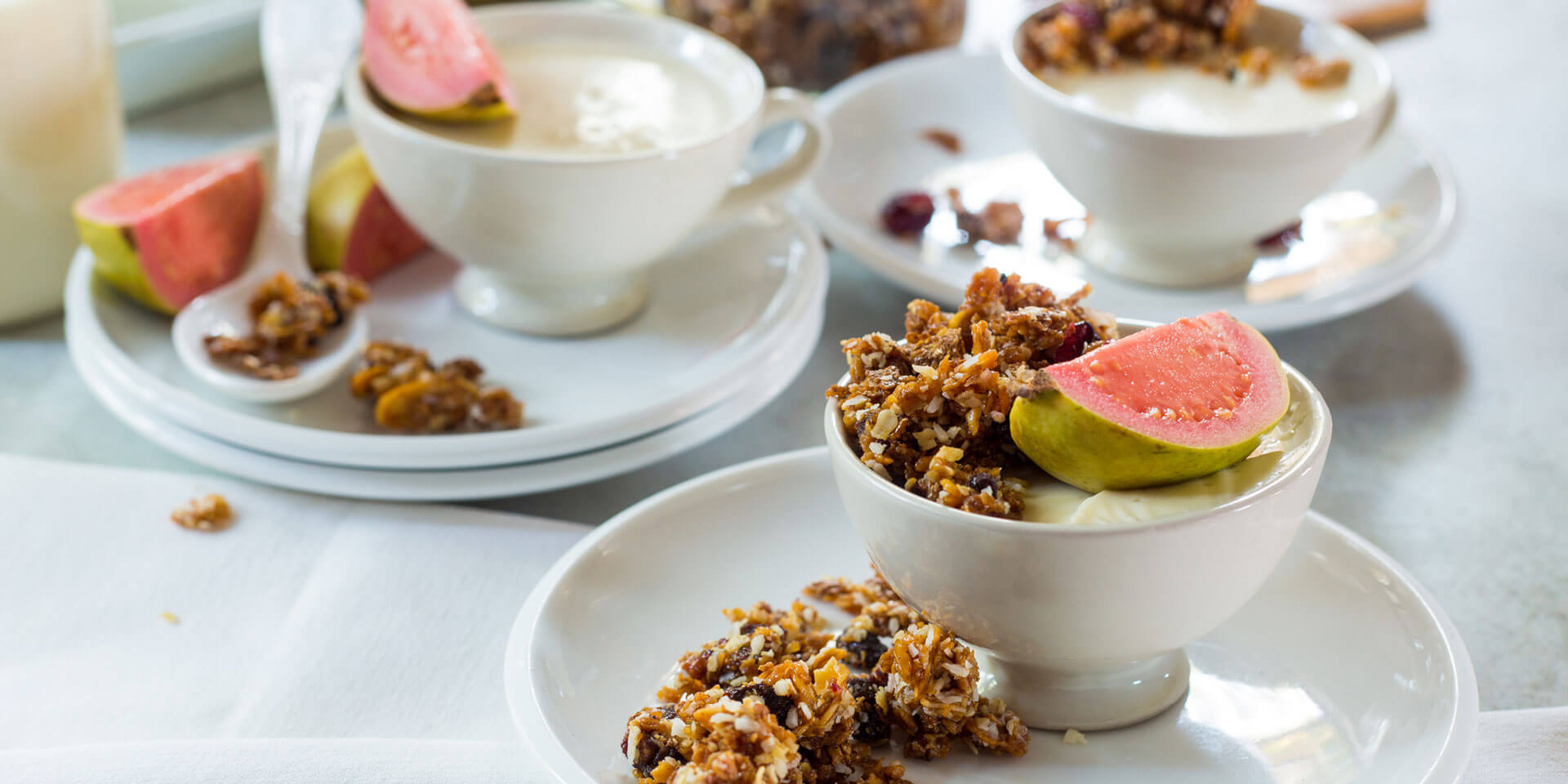 Bacon Granola With Panna Cotta Seasonal Fruit