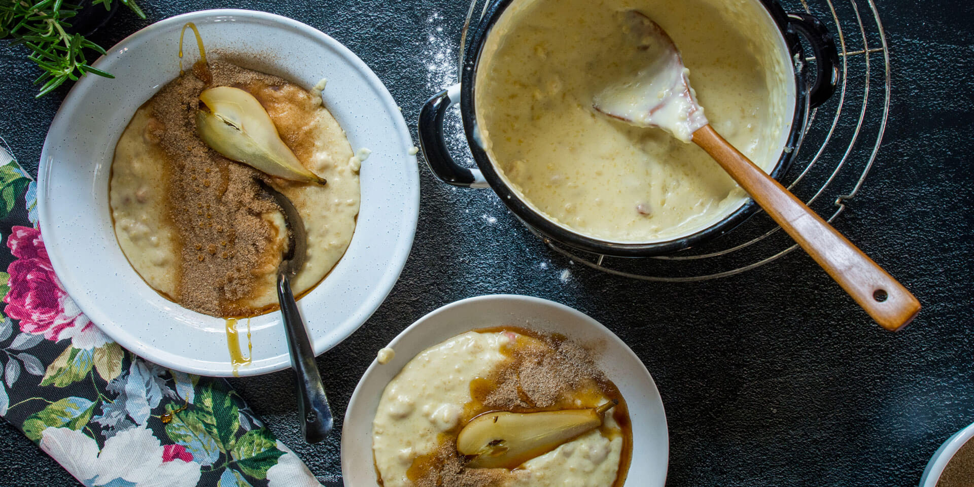 Bacon Melkkos With Rooibos Poached Pears