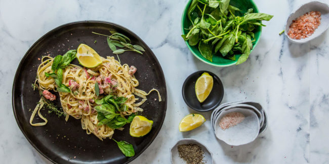 Creamy Lemon & Herb Tagliatelle with Crispy Minced Bacon