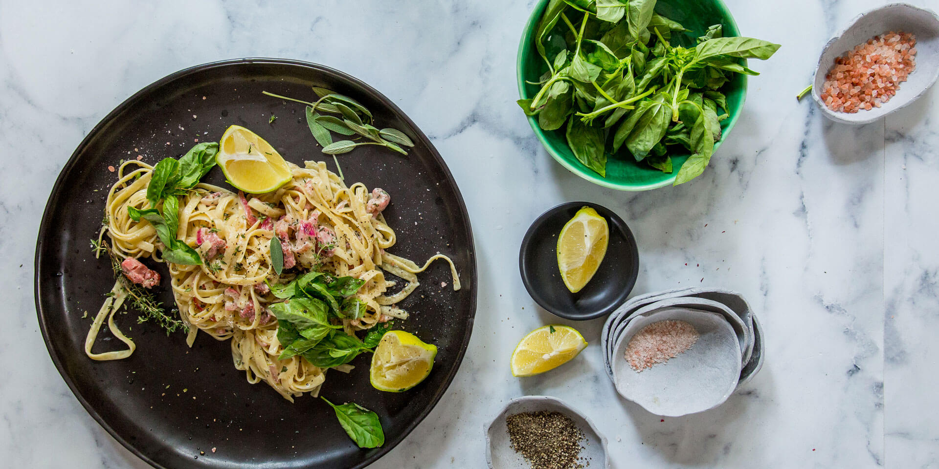 Creamy Lemon & Herb Tagliatelle with Crispy Minced Bacon