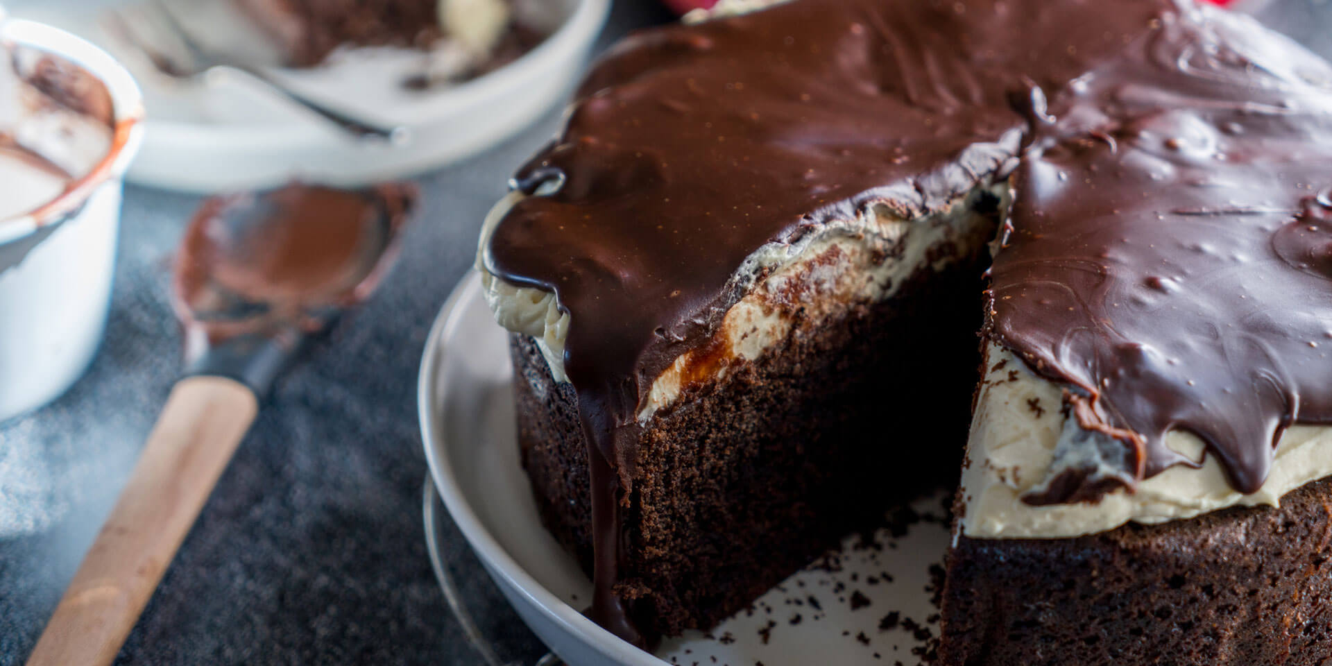 Bacon and beer chocolate cake with vanilla cream