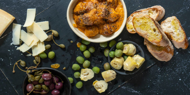 Atipasto Plate Meat Balls In Pumpkin Sauce