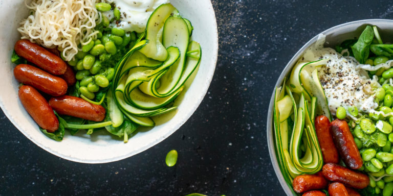 Green noodle and mini cheese griller salad
