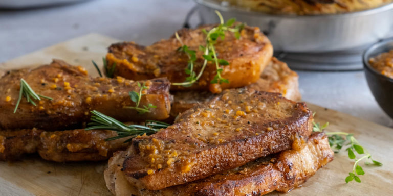 Pork Chops with Stewed Fruits and Potato bake
