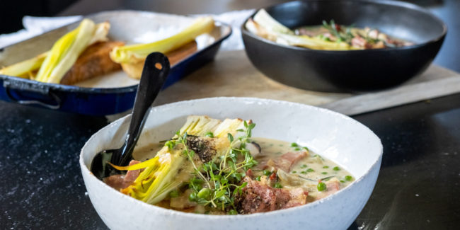 Pork neck and pea soup