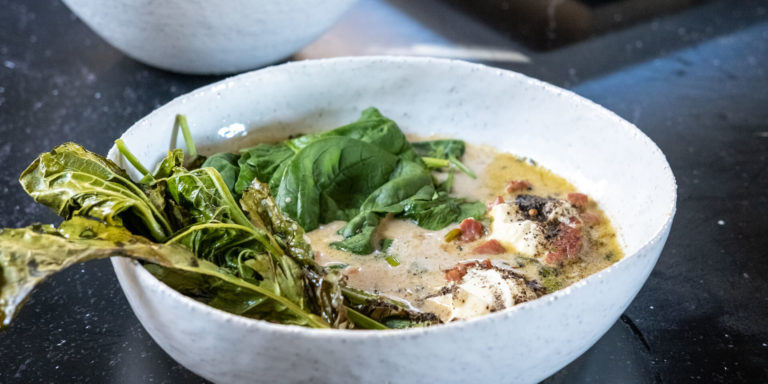 Spinach and kale bacon broth