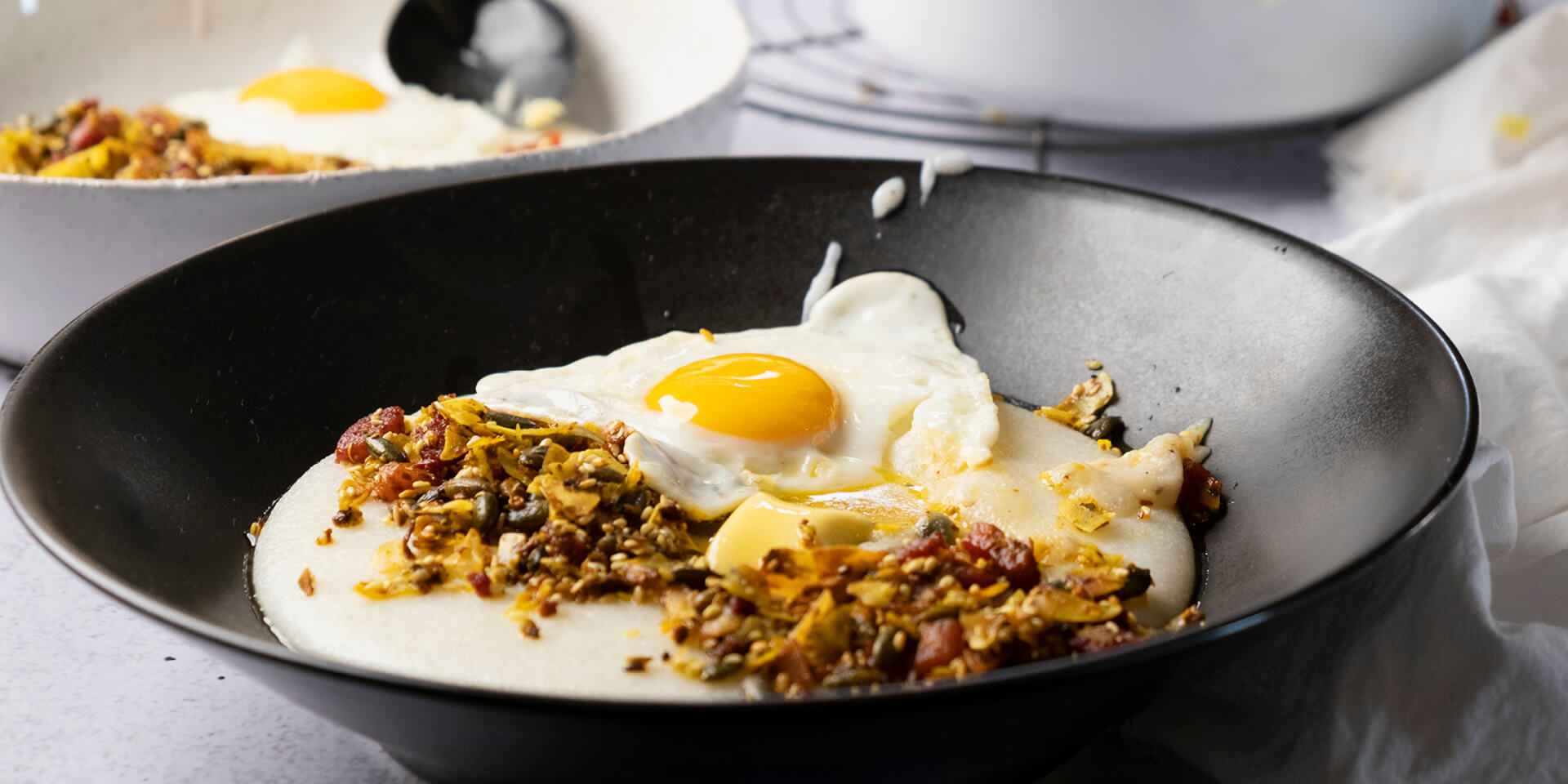 Curried Bacon & Eggs on Creamy Porridge