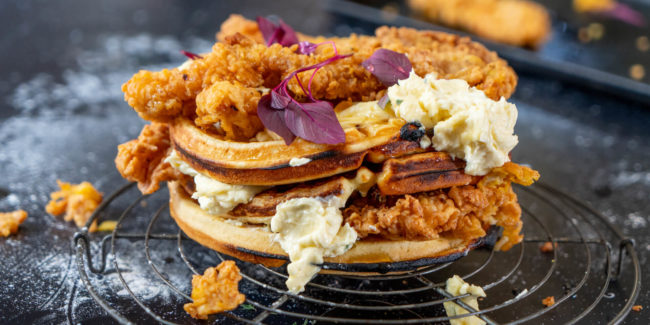 Crispy Fried Honey Glazed Rashers on Waffles