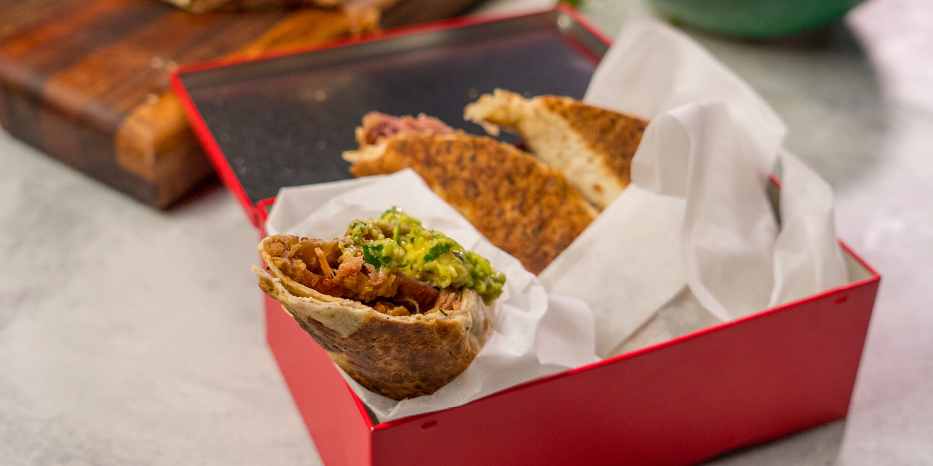 Pulled Pork Wrap & Avocado Dip