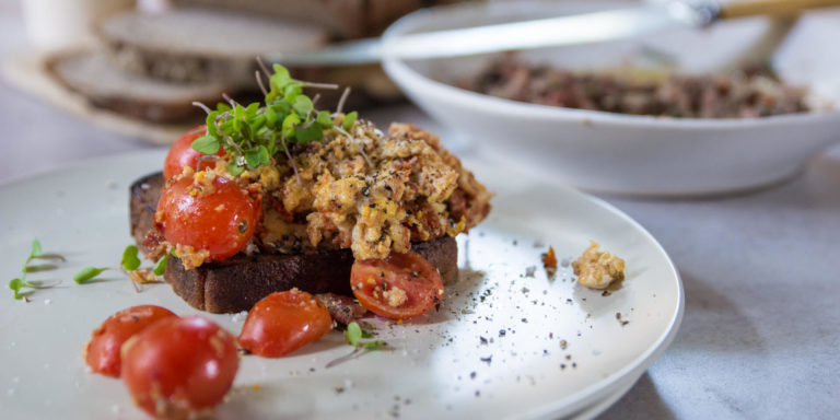 Bacon & Anchovy on Rye with Scrambled Eggs