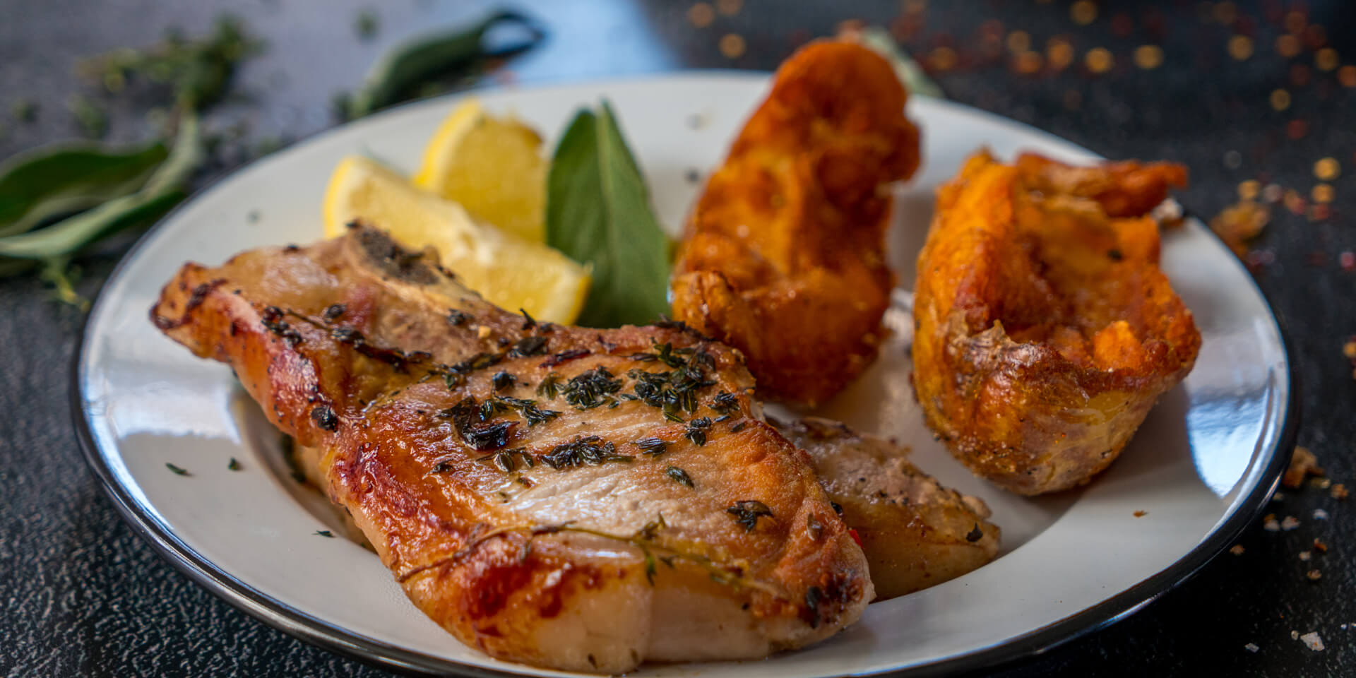 Chilli & Garlic Pork Chops with Crispy Spiced Potatoes