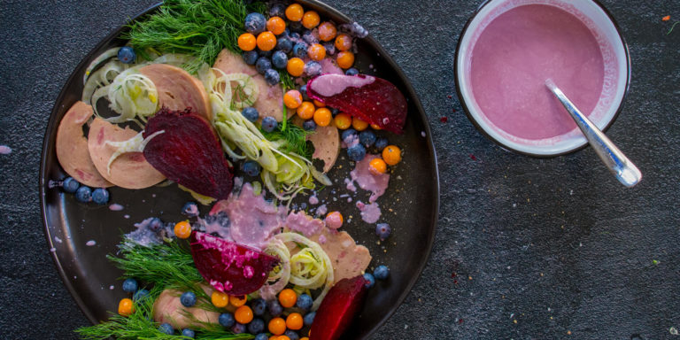 Chopped Ham & Beetroot Salad with Creamy Pomegranate Dressing