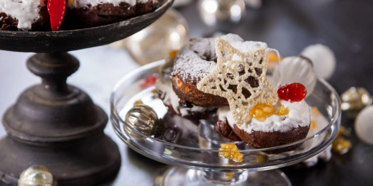 Christmas spiced donut with brandy icing