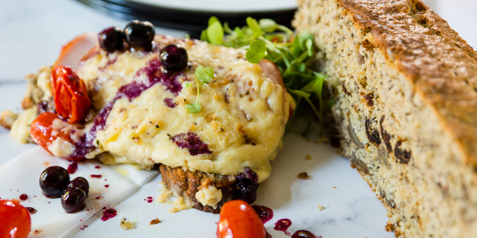 Low GI Ham, Berry, Cherry Tomato and Cheese Toasties