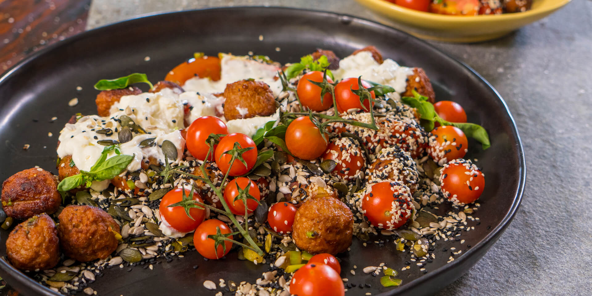 Frikkadel & Tomato Salad with Creamy Feta Dressing