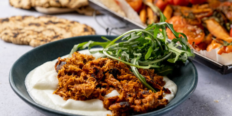 Gluten Free Flatbread with Pulled Pork and Cold Roasted Veg