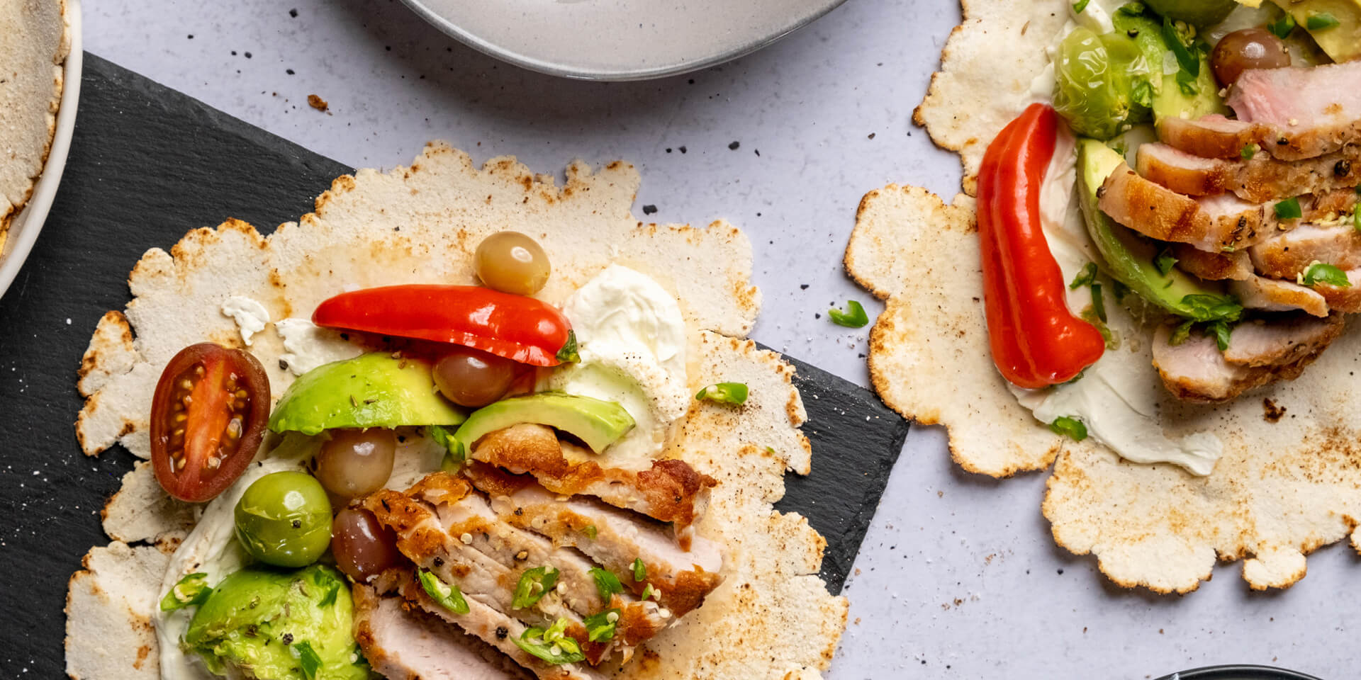 Gluten Free Wraps with Spicy Pork Sirloin Steak avo and Pickled Veggies