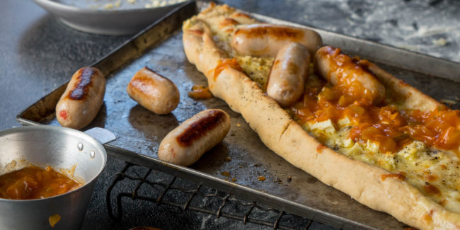 Khachapuri with Peppadew® Pepper & Feta Pork Sausages and Chakalaka