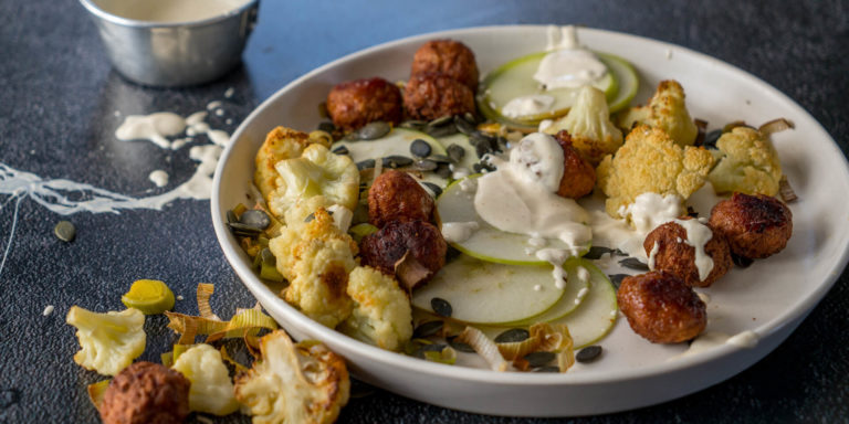 Mini Frikkadel Salad with Spicy Sour Cream Dressing