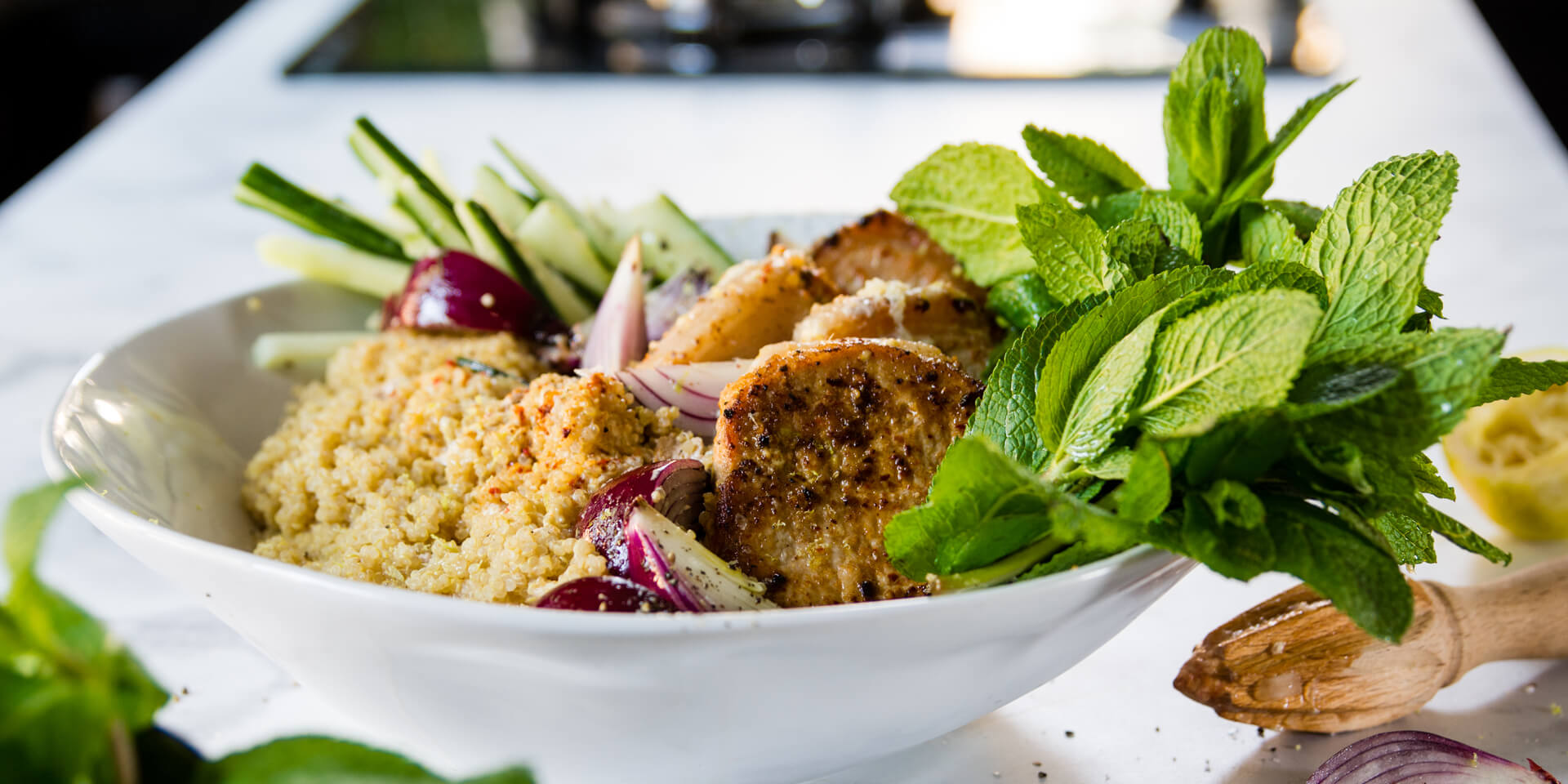 Spicy Harissa Pork Loin with a Quinoa Salad