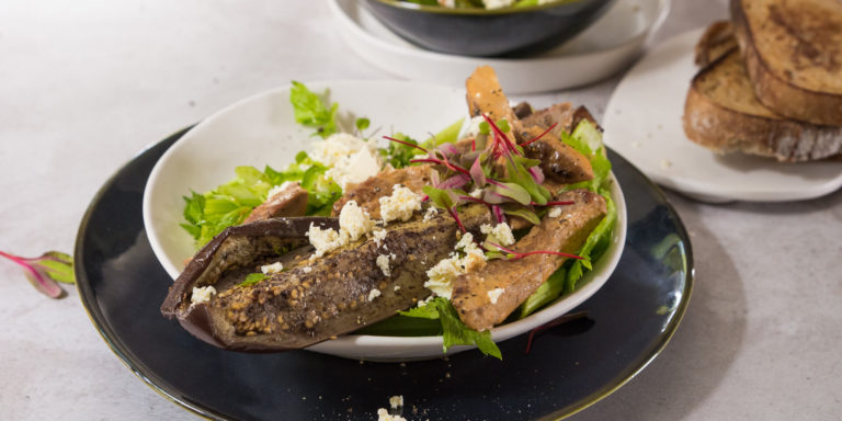 Pork Neck Steaks with Aubergine Salad