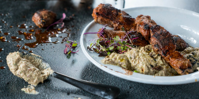 Prego Sosaties with Roasted Aubergine Dip