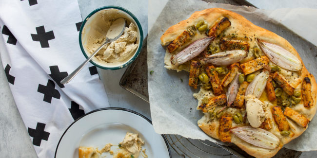 Chicken & Onion Focaccia with Balsamic Cream Cheese