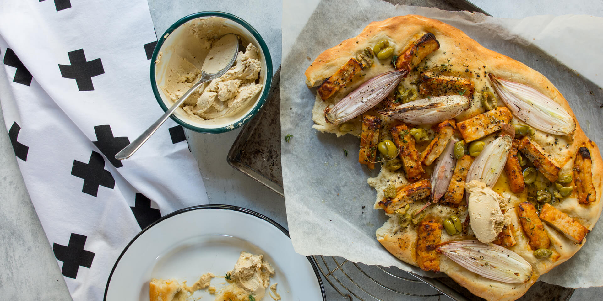 Chicken & Onion Focaccia with Balsamic Cream Cheese