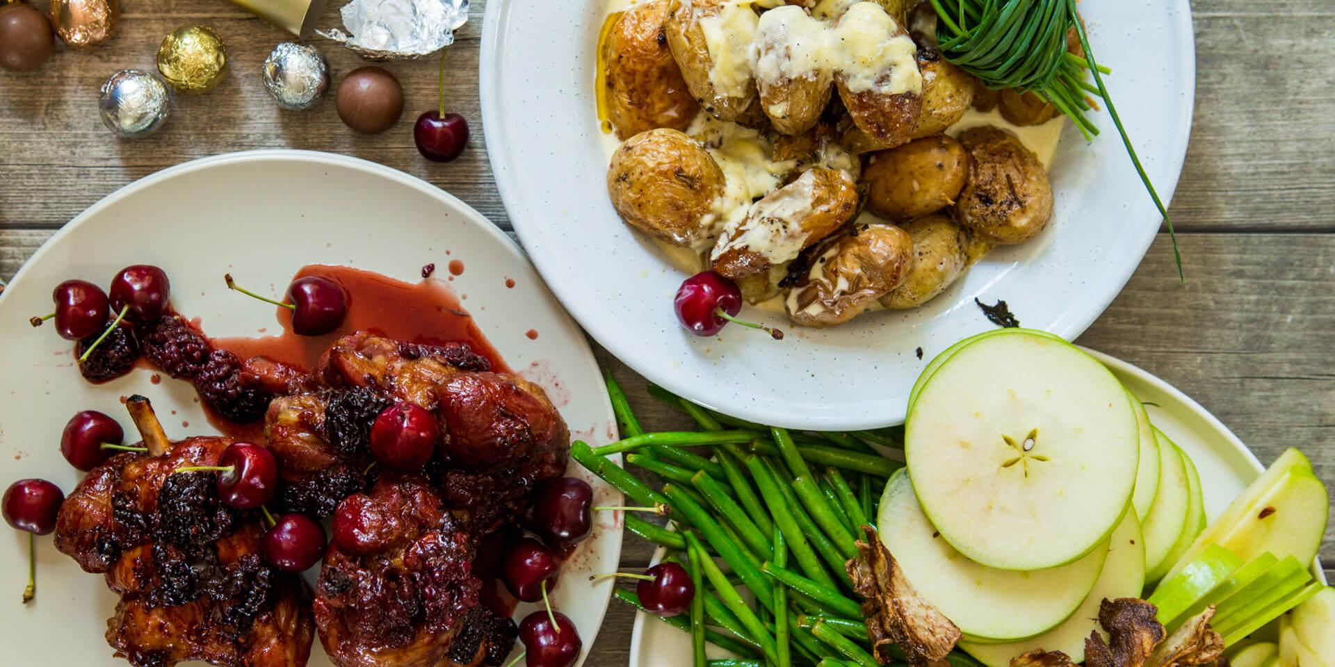 Berry and Rooibos glazed Mini Eisbein, Creamy Baby Potato and Green Bean Salad