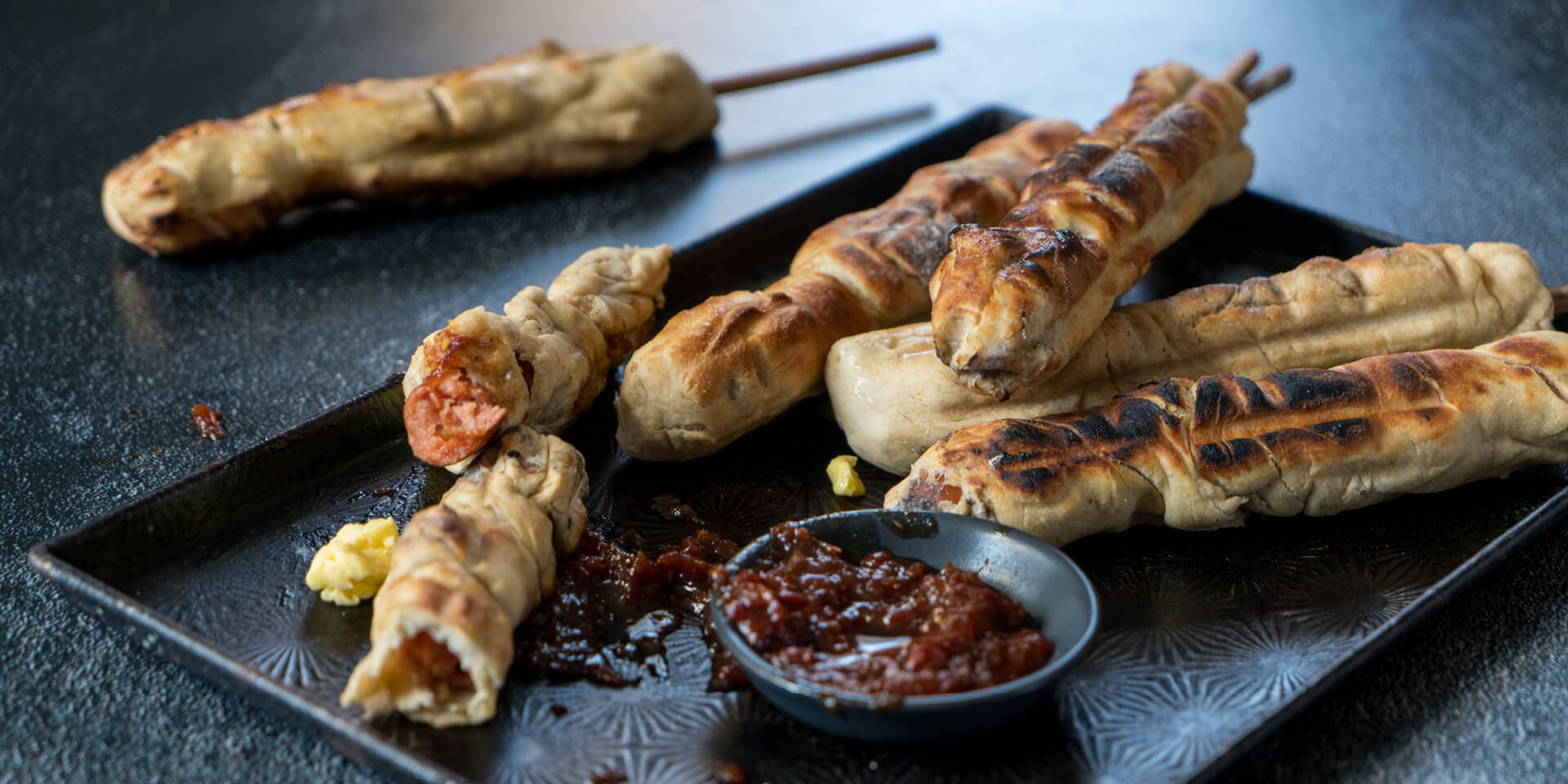 BBQ Rasher Braai Toastie Kebabs with Tomato Jam