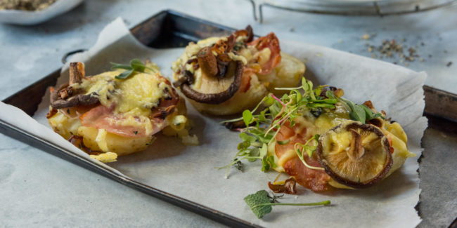 Ham & Wild Mushroom Baked Potatoes