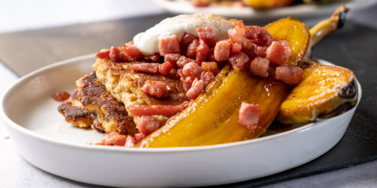4 Ingredient Gluten Free Flapjacks With Bacon And Honey Fried